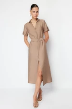 Trendyol Mink Belted Midi Woven Shirt Dress