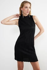 Trendyol Black Waist Opening/Skater Knitted Lined Pleated Elegant Evening Dress