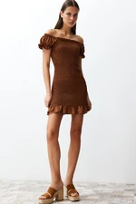 Trendyol Brown Fitted Gimped Mini Woven Dress