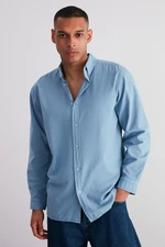 Trendyol Blue Unisex Regular Fit 100% Cotton Linen Look Shirt