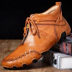 Menico Men Front Zipper Non Slip Soft Handmade Stitching Lace Up Driving Ankle Boots