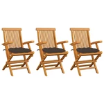 Garden Chairs with Taupe Cushions 3 pcs Solid Teak Wood