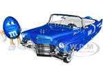 1956 Cadillac Eldorado Convertible Blue Metallic with Cream Interior "Stay Classy" and Blue M&amp;M Diecast Figure "M&amp;Ms" "Hollywood Rides" Serie
