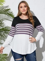 Plus Size Tribal Patchwork Design Long Sleeves Tee