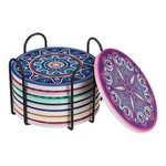 6/8PCS 4'' Round Cup Tea Pad Marble Bohemian Style Non-slip Drinks Household Stand & Metal Holder
