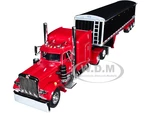 Peterbilt 359 with Mid-Roof Sleeper and Lode King Distinction Tri-Axle Hopper Trailer Spectra Red 1/64 Diecast Model by DCP/First Gear