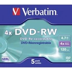 DVD-RW 4.7 GB Verbatim 43285, přepisovatelné, 5 ks, Jewelcase