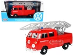 Volkswagen Type 2 (T1) Fire Truck with Aerial Ladder "Feuerwehr" Red 1/24 Diecast Model Car by Motormax