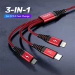 [3Pcs Red] TOPK AN24 3-in-1 Data Cable Fast Charging Data Transmission Cord Line 1.2m long For iPhone 12 XS 11Pro for Sa