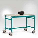 Manuflex LB4063.5021 ESD príručný stolík BASIS pojazdný s gumovou stolovou doskou vo vode modrej RAL 5021, š xhxv: 1500