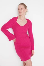 Trendyol Fuchsia V-Neck Sweater Dress