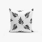 Čierno-biela obliečka na vankúš s prímesou bavlny Minimalist Cushion Covers Black White Leaf, 45 × 45 cm