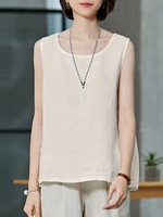 Solid Round Neck Sleeveless Casual Cotton Women Tank Top