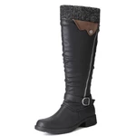 Women's Winter Warm Wool Leather Cuffed Boots Solid Color Buckle Size-zip Knee High Boots