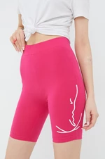 Kraťasy Karl Kani dámské, růžová barva, s aplikací, high waist, KW2210371-pink