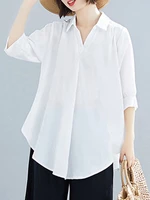Solid Ruched Asymmetrical Lapel Casual Loose Blouse