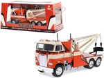 1984 Freightliner FLA 9664 Tow Truck Orange and White with Brown Graphics 1/43 Diecast Model Car by Greenlight