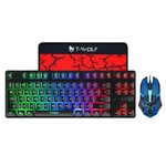 T-Wolf TF260 3Pcs Gaming Combo Kit 87 Keys RGB Backlit Keyboard Adjustable 6400DPI Mouse with Anti-Slip Mouse Pad