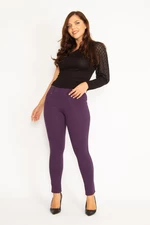 Şans Women's Plus Size Purple Leggings With Ornamental Front And Back Pockets