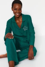 Trendyol Smaragdová Vyšívaná Košeľa-Nohavice Tkané Pyžamové Sady