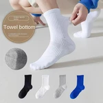 1PR Long Tube American High-Top Sports Running Cotton Pure Towel Bottom Thickened Men's Black Winter Terry-Loop Hosiery