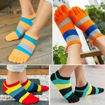 VERIDICAL 1 Pair Five Finger Socks Men's Pure Cotton Sports Striped Breathable Comfortable Shaping Anti Friction Socks With Toes