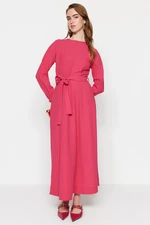 Trendyol Pink Belted Stitching Detail Woven Dress