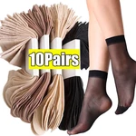 10Pairs Spring Summer Women Soft Socks Thin Silk Socks Non-Slip Skin Solid Color Socks Transparent Ladies Breathable Sock