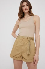 Bavlněné šortky Pepe Jeans Kaylee Short dámské, zelená barva, hladké, high waist