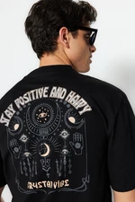 Trendyol Black Men's Relaxed/Comfortable cut, Crew Neck Short Sleeve Mystical Printed 100% Cotton T-Shirt.