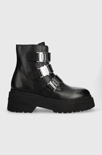 Kožené členkové topánky Tommy Jeans TJW CHUNKY BOOT HARDWARE dámske, čierna farba, na platforme, EN0EN02443