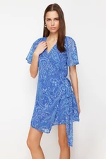 Trendyol Saxe Blue Shawl Patterned Wrap Mini Woven Dress