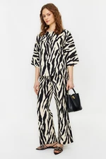 Trendyol Mink Three Quarter Sleeve Zebra Patterned Tunic Trousers Woven Bottom Top Set