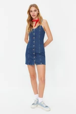 Trendyol Blue Strappy Front Buttoned Mini Denim Dress