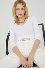 Bavlnené tričko s dlhým rukávom American Vintage T-SHIRT ML COL V biela farba,, SON02B