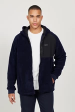 AC&Co / Altınyıldız Classics Men's Navy Blue Oversize Wide Fit Hooded Sherpa Fleece Sweatshirt Jacket