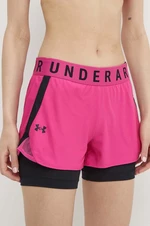 Tréningové šortky Under Armour dámske, ružová farba, s potlačou, vysoký pás