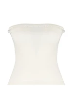 Trendyol Stone Ribbed Strapless Collar Woven Garnish Fitted Cotton Crop Knitted Blouse