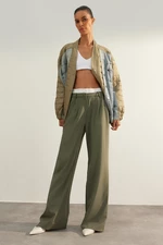 Trendyol Mint Limitovaná edice širokých nohavic pasu Boxer Detailní tkané kalhoty
