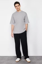 Trendyol Gray Oversize Pocket Piece Detailed 100% Cotton T-Shirt