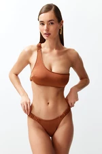 Trendyol Brown Gathered Brazilian Bikini Bottom