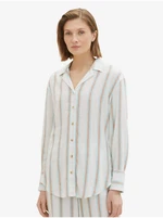 Brown-white women's striped shirt with linen blend Tom Tailor - Women's Brown-white women's striped shirt with linen blend Tom Tailor - Women's