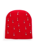 Červená dámská čepice s ozdobami