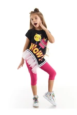 Mushi Wow Girl in Tulle Black T-shirt with Pink Leggings Set.