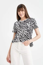 DEFACTO Regular Fit Crew Neck Zebra Patterned Short Sleeve T-Shirt