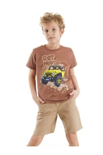 Mushi Jeep Boys Brown T-shirt Gabardine Beige Shorts Summer Suite
