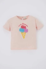 DEFACTO Baby Girl Regular Fit Crew Neck Fun Printed Short Sleeve T-Shirt