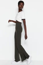 Trendyol Khaki With Slits in the Sides Flare/Flare-Flare High Waist Knitted Pants