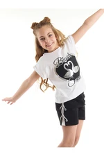 Mushi Black Swan Swan Girl Child White T-Shirt Black Shorts Set