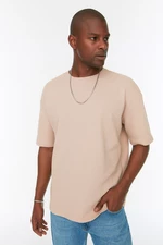 Trendyol Men's Camel Oversize Crew Neck Short Sleeve Basic Textured T-shirt